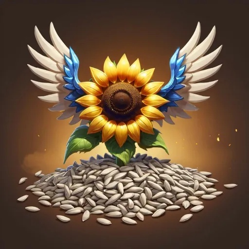 Prompt: sunflower seeds with wings. Hearthstone art style. Object only.
