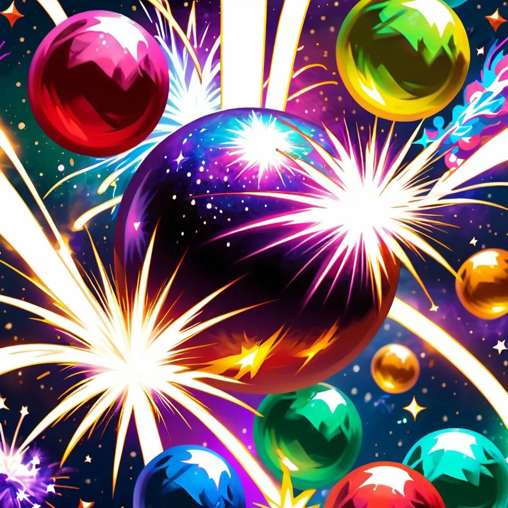 Prompt: Magic the gathering artstyle. Toy Springs. confetti. colourful explosions. Fireworks. Galaxy background. Circus balls.