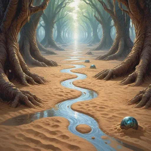 Prompt: Quicksand. Magic the gathering art style. Hypnotic patterns