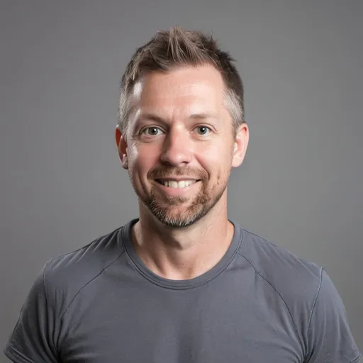 Prompt: Generate a real photo for Steve Bryan, Australian, crypto enthusiast, 35 years old, gray background, casual style