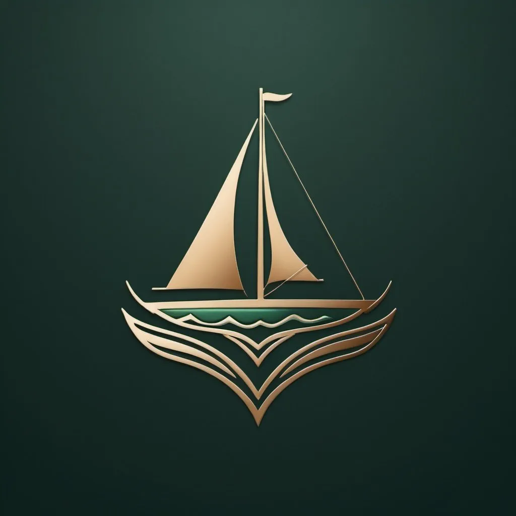 Prompt: 
Create a logo for my business.

The logo combines the letters "D" and "L" in a way that resembles a sailing boat, with the letter "D" forming the sail.
The background color is dark green, representing nature and the outdoors.
The color of the logo itself is gold-bronze, adding a touch of elegance and luxury to the design.
This concept should capture the essence of your business, offering unique summer rentals while evoking a sense of adventure and luxury