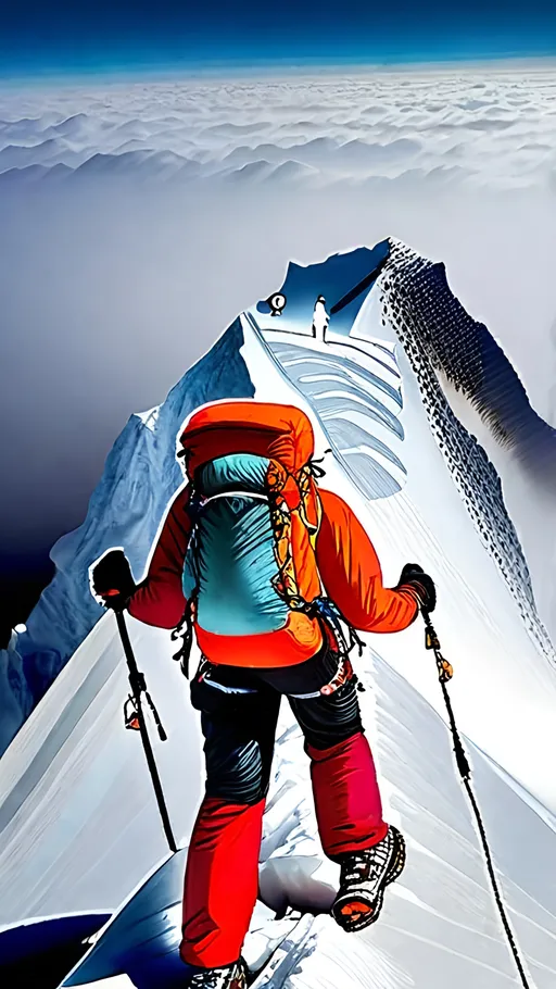 Prompt: A person summiting Mt Everest