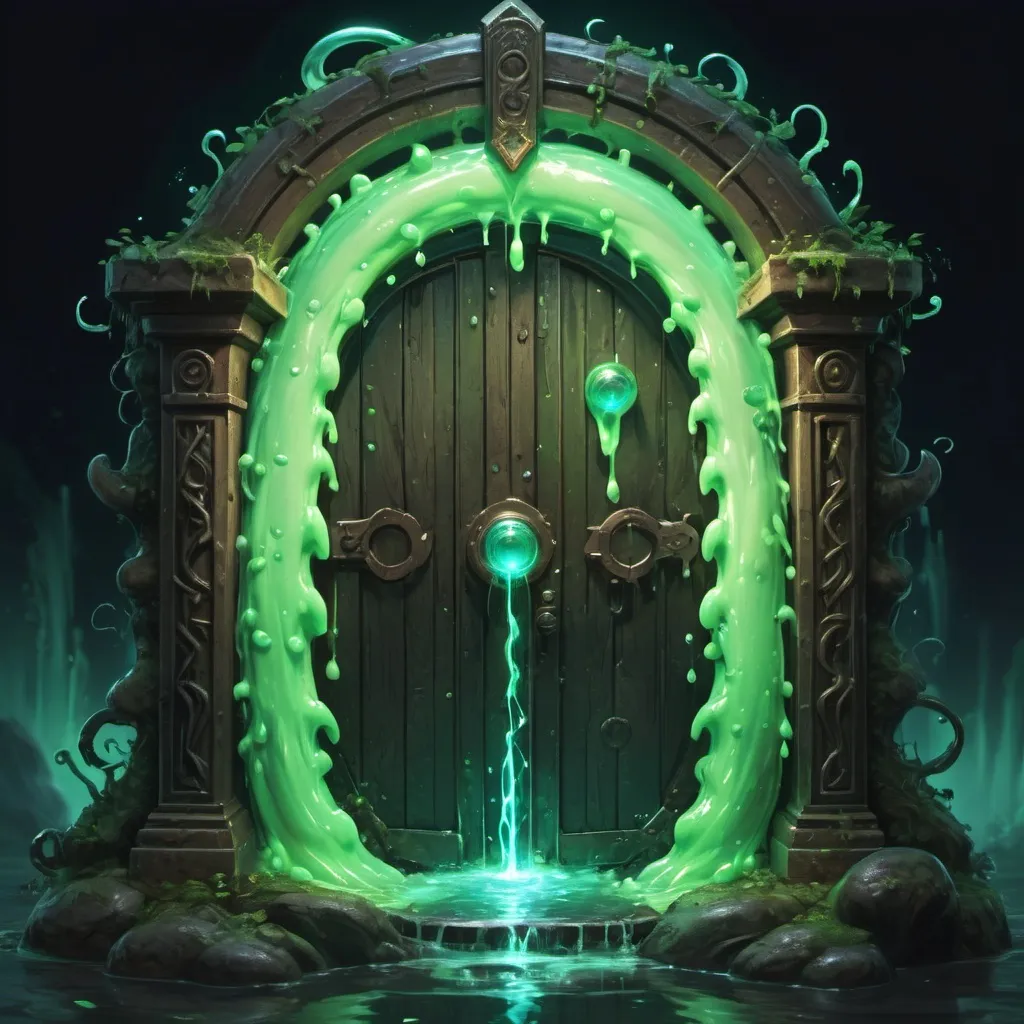 Prompt: A Slime vortex magic gate, full of sporadic spell flashes 