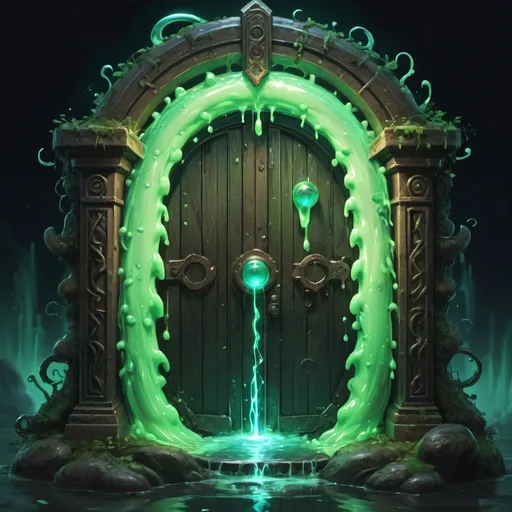 Prompt: A Slime vortex magic gate, full of sporadic spell flashes 