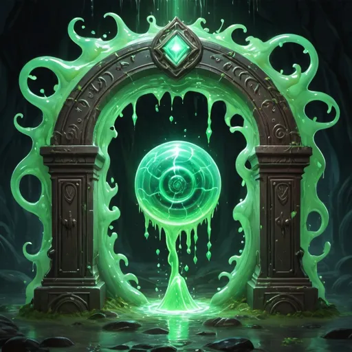 Prompt: A Slime vortex magic gate, full of sporadic spell flashes 