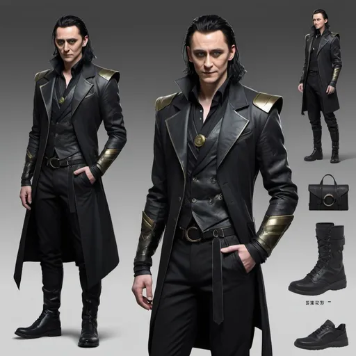 Prompt: Your task is to design an outfit for a masculine character inspired by characters like Loki or Dokkaebis. The character exudes a mysterious and mischievous aura. The outfit should reflect a modern, edgy, streetwear, grunge style. Consider adding dark, rich. Also, think about integrating subtle, high-tech details that hint at the character's intelligence or special abilities. The ensemble should be a mix of structured pieces and unexpected accents to capture the essence of this complex character.