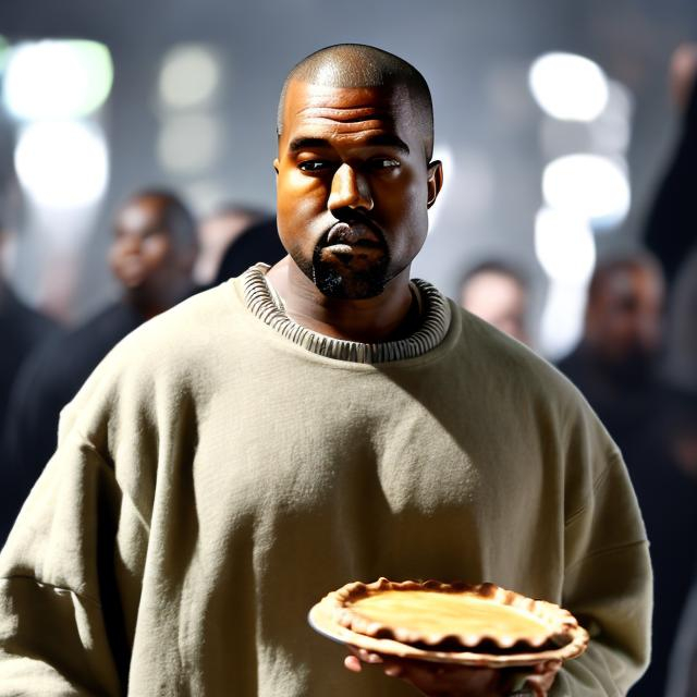 Prompt: kanye floating towards a pies aroma