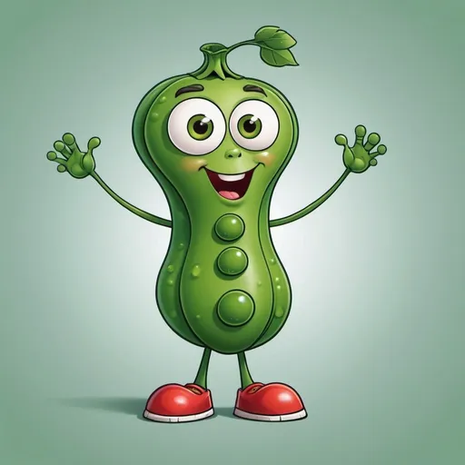 Prompt:  make a cartoon pea that looks like a 7 year old child walking with arms and hands
