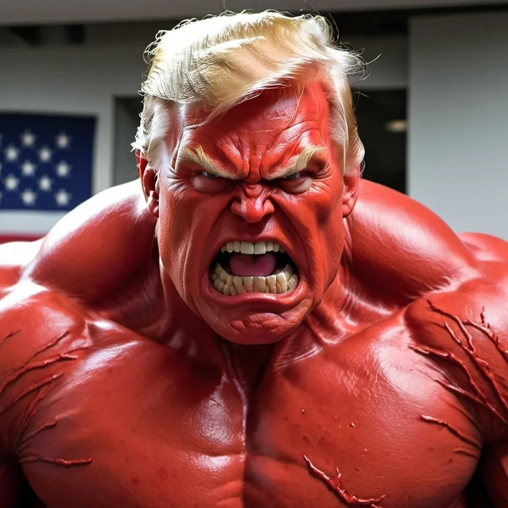Prompt: donald trump as a red hulk
