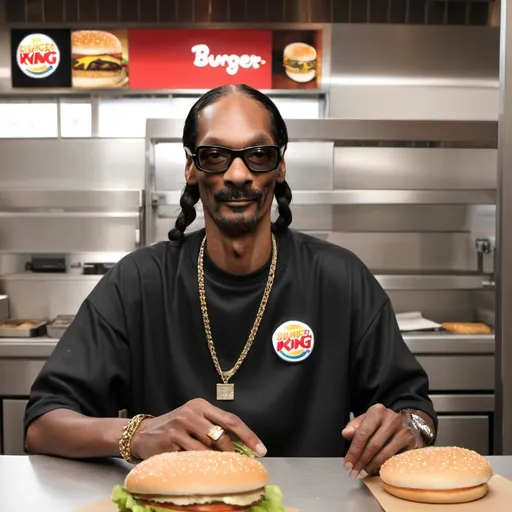 Prompt: Snoop dog working at burger king