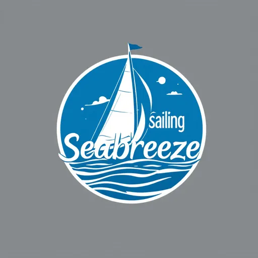 Prompt: Create a logo for a sailing YouTube channel. The logo has the words “Sailing Seabreeze” the log should be a circle format. Use only 2 colours blue and white and have a picture of a sailing vessel 
