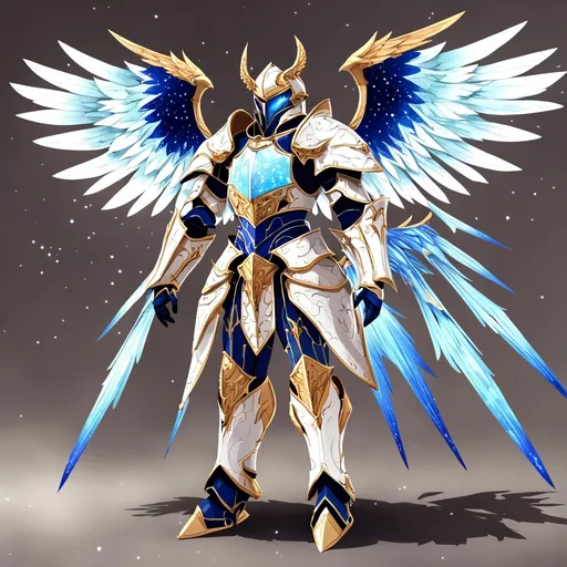 Prompt: Fantasy celestial battle armor that regenerates and has wings that can be used for flying and combat
