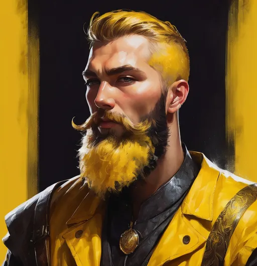 Prompt: a man with a beard and a beard in a yellow background with a yellow background and a yellow background, Anato Finnstark, fantasy art, official art, poster art