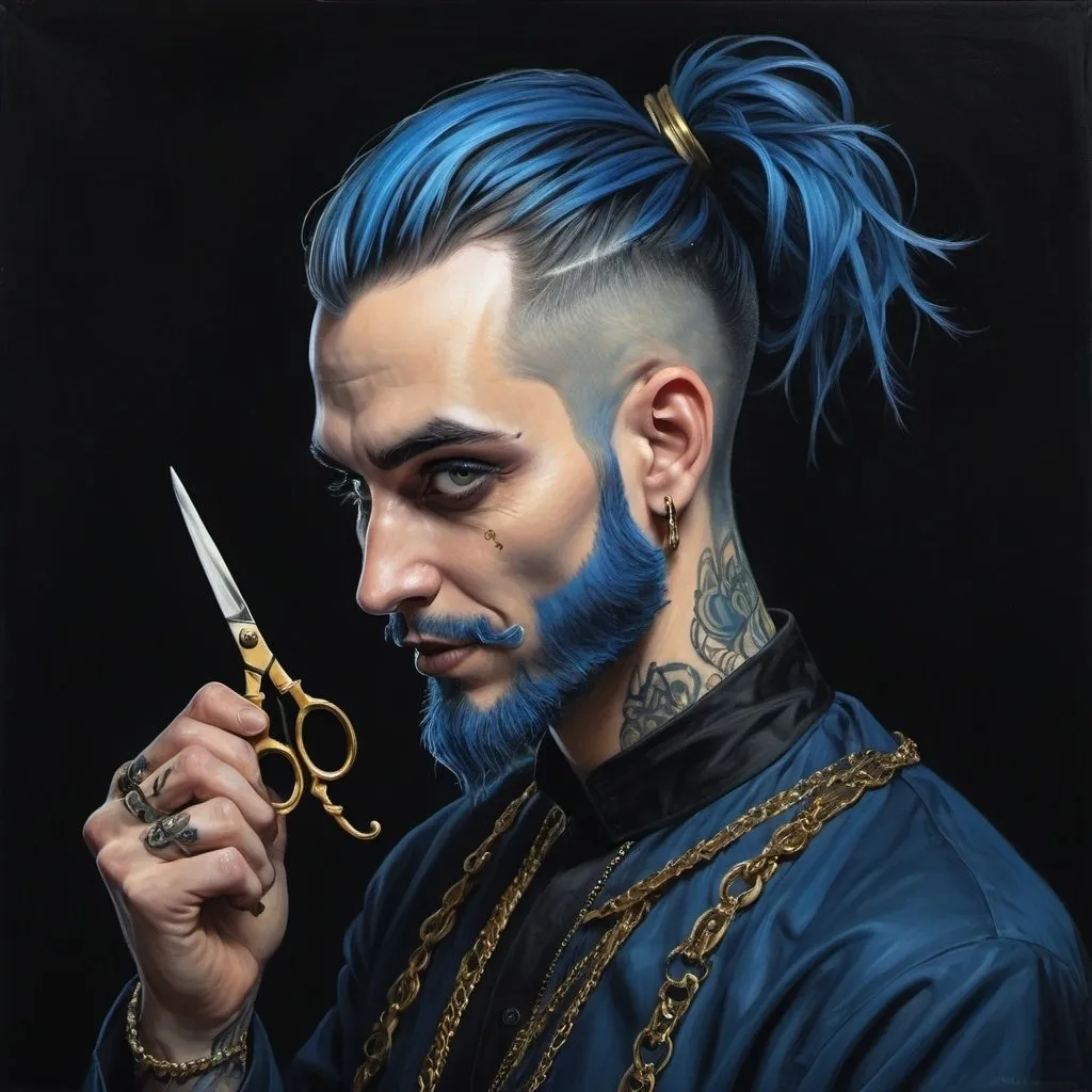 Full length painting of a 30-year-old goth man with...