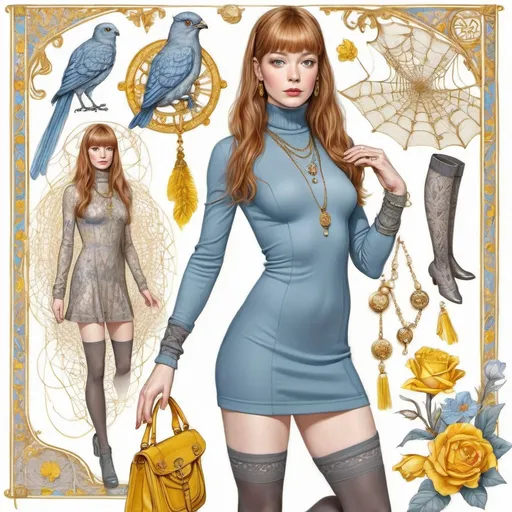 Prompt: gorgeous hand drawing, a full body sketch ),  of (actress lookalike of  Claudia Jessie of bridgerton ), 35 years old, pale skin, (detailed facial features), bright gray-blue eyes, small breasted, (with yellos bangs  hair) wearing tight vary short a-Line minidress , cobweb tights, turtleneck, ankle boots, lots of jewelry including, bracelets, headband, rings.

She holds a oversized platter of chocolate cake
pencil sketch style, elegant lines, delicate shading, (artistic masterpiece), emotional depth, (high quality, ultra-detailed) sketch ambiance.