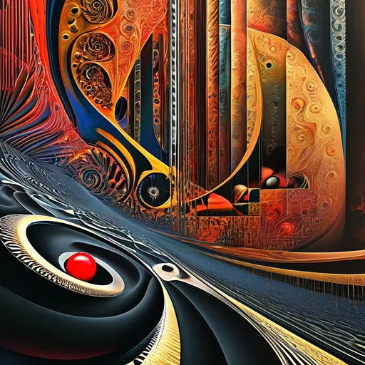 Prompt: (surrealism style), vibrant colors, (M.C. Escher-inspired) roulette wheel , featuring intricate geometric patterns and mind-bending perspectives, dynamic shadows and highlights, creating an illusion of depth, captivating ambiance, (ultra-detailed), emphasizing the contrast of the dark ball against the colorful and complex table design, whirling reds and blacks and numbers, inviting viewers to explore.