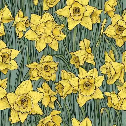 Prompt: Daffodils in the style of carolyn Brady 