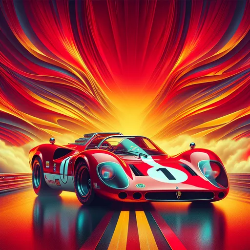 Prompt: surrealism digital painting of a red Alfa Romeo sports car #11, vibrant yellow and red background, red and white stripe, photorealism, highly detailed, ultrafine detailed, surrealism, racing car, surreal background, vibrant colors, detailed reflections, professional, atmospheric lighting