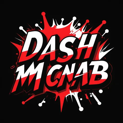 Prompt: Logo of "DASH McNab"
Just words in a graffiti style in the colors black, red and white