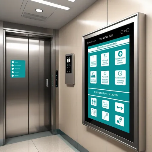 Prompt: Can assist to visualizing the New Elevator Interface for Hospital with below features:
Touch screen panels for detailed navigation.
Visual and audio alerts for emergency and regular announcements.
Voice command interface for hands-free operation.
Braille-enhanced controls for visually impaired users.
Antimicrobial touch surfaces for hygiene.