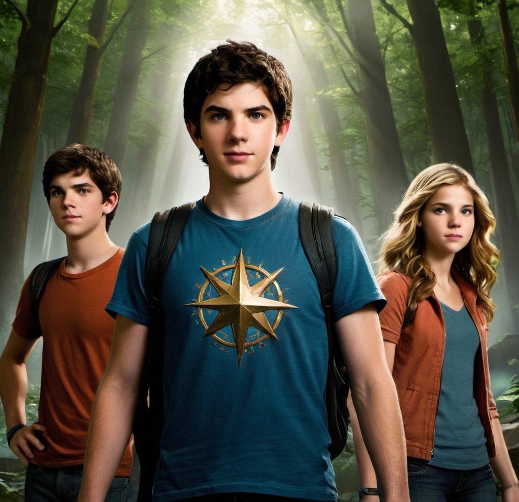 Prompt: The main characters in the "Percy Jackson & the Olympians" series include Percy Jackson himself, his friends Annabeth Chase and Grover Underwood, as well as various gods and mythical creatures. Throughout the series, the number of characters involved in Percy's adventures expands as he encounters new allies and adversaries. It's a rich tapestry of characters drawn from Greek mythology and contemporary settings