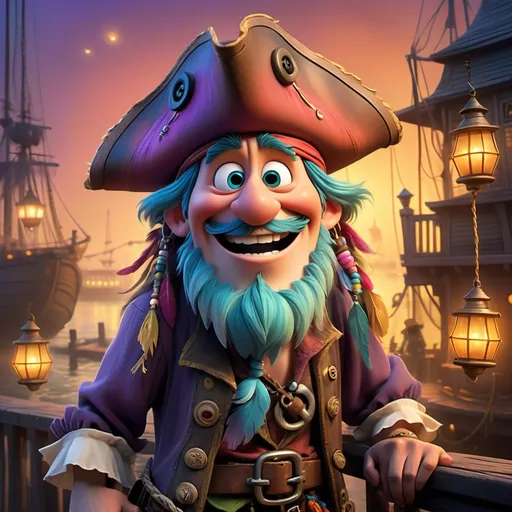 Prompt: Disney pixar character, 3d render style, old pirate evil laugh, cinematic colors