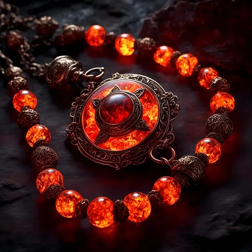 Prompt: <mymodel>(mymodel), a stunning necklace made of (glowing) fireballs, detailed and vibrant, high fantasy style, dramatic flame effects, intricate design with magical runes, fiery colors of red, orange, and yellow, (ultra-detailed), set against a dark and mysterious background to enhance the ethereal glow, evoking a sense of adventure and mystique.