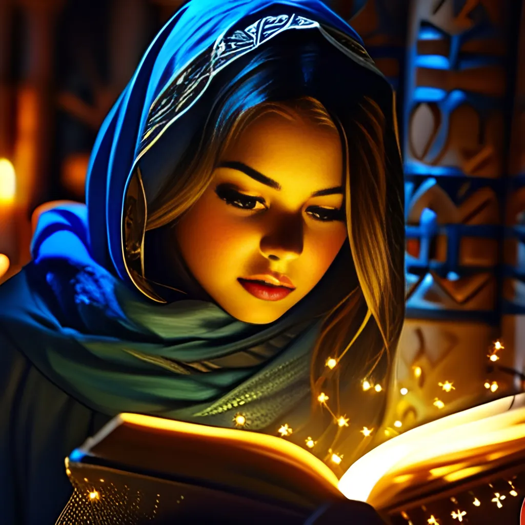 Prompt: (young woman sneakily reading a magical tome under the covers), medieval fantasy setting, (dramatic lighting), (glowing runes), spell illuminating the book, book radiating light, cozy ambiance, richly detailed environment, mysterious atmosphere, enchanted aura, mysterious symbols, enchanted book, ethereal light beams, detailed facial features, high contrast shadow and light play, cinematic depth, ultra-detailed, 4K.