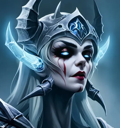 Prompt: Create an image of Vitaath the Shivering Death she is a demon and a member of the Wrathborne in the world of Diablo. "You will learn to fear the chill of death."