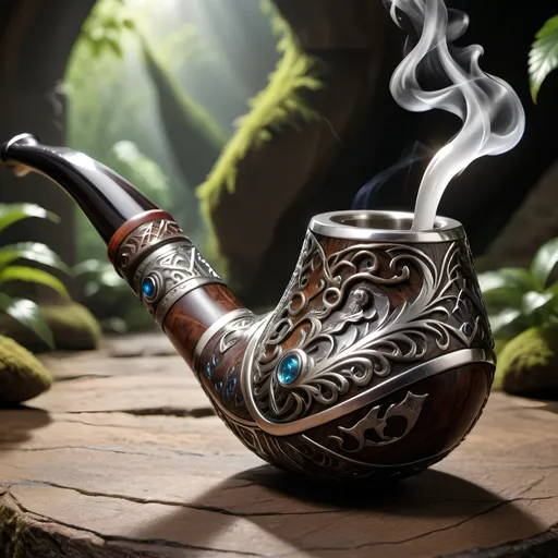 Prompt: (finely crafted tobacco pipe), (beak of a stirge), (Dungeons and Dragons), silver inlaid with magical runes, ornate details, fantastical design, rich textures, (highly detailed), mystical ambiance, dramatic lighting, captivating shadows, extraordinary craftsmanship, (4K), artistic melding of magic and art, an enchanted aura, showcasing the fusion of nature and artistry.