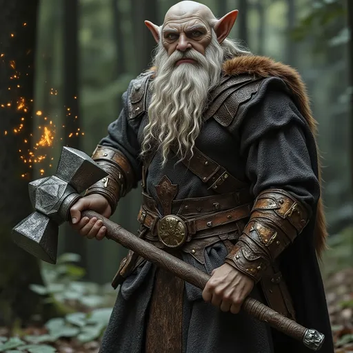 Prompt: A warrior dwarf with a magical warhammer 