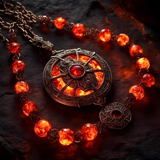 Prompt: <mymodel>(mymodel), a stunning necklace made of (glowing) fireballs, detailed and vibrant, high fantasy style, dramatic flame effects, intricate design with magical runes, fiery colors of red, orange, and yellow, (ultra-detailed), set against a dark and mysterious background to enhance the ethereal glow, evoking a sense of adventure and mystique.