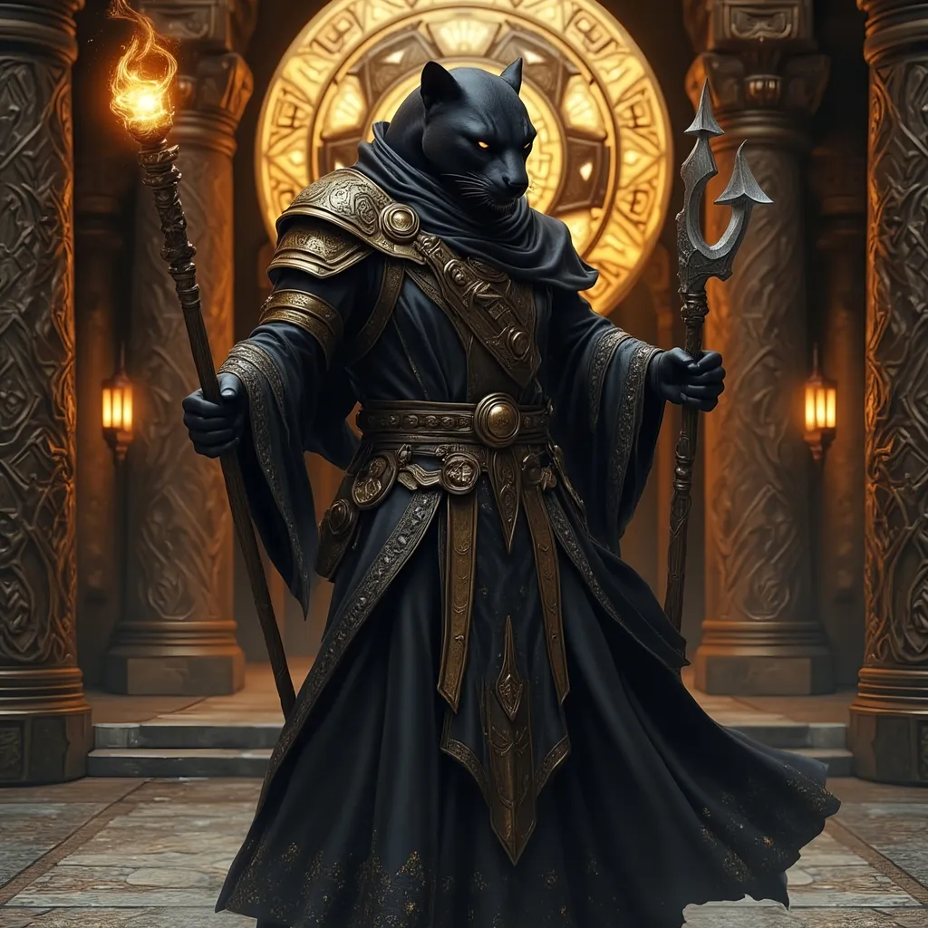 Prompt: A half panther monk in a temple