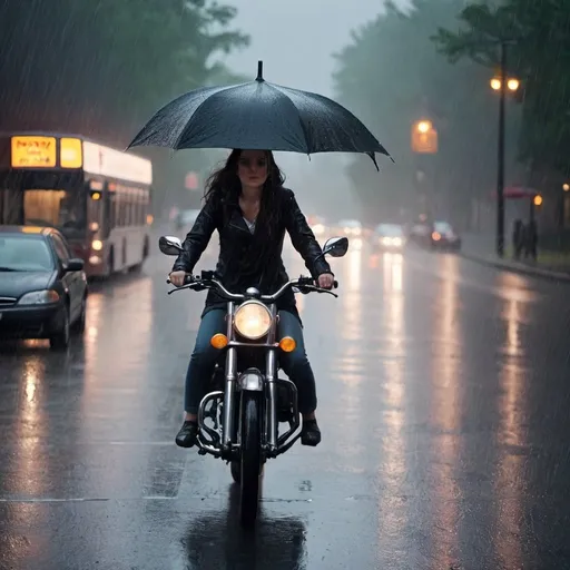 Prompt: She rode down as rain fell from the sky