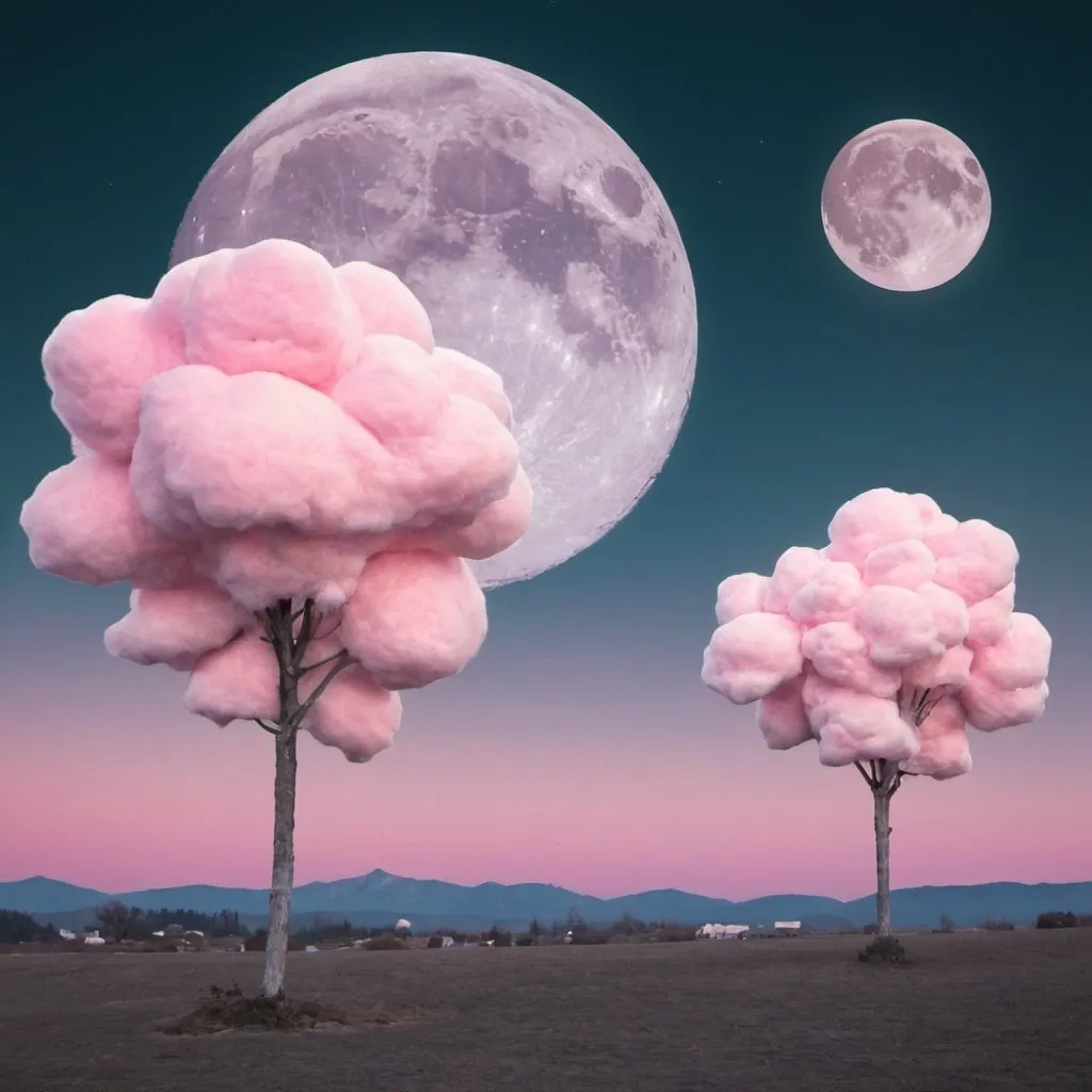 Prompt: Under the cotten candy moon