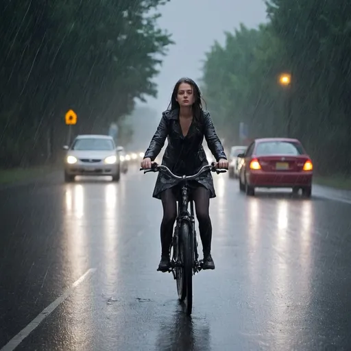 Prompt: She rode down as rain fell from the sky