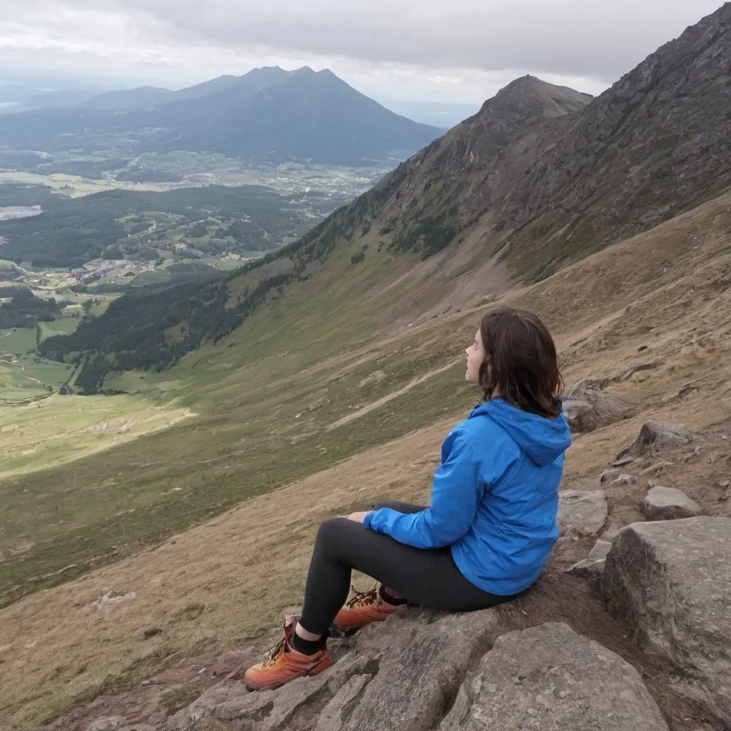 Prompt: Sitting on the side of A mountan top