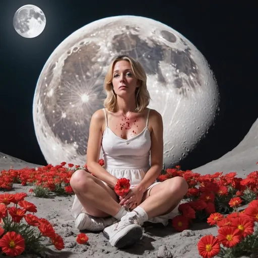 Prompt: stacy sitting on the moon with bleeding flowers