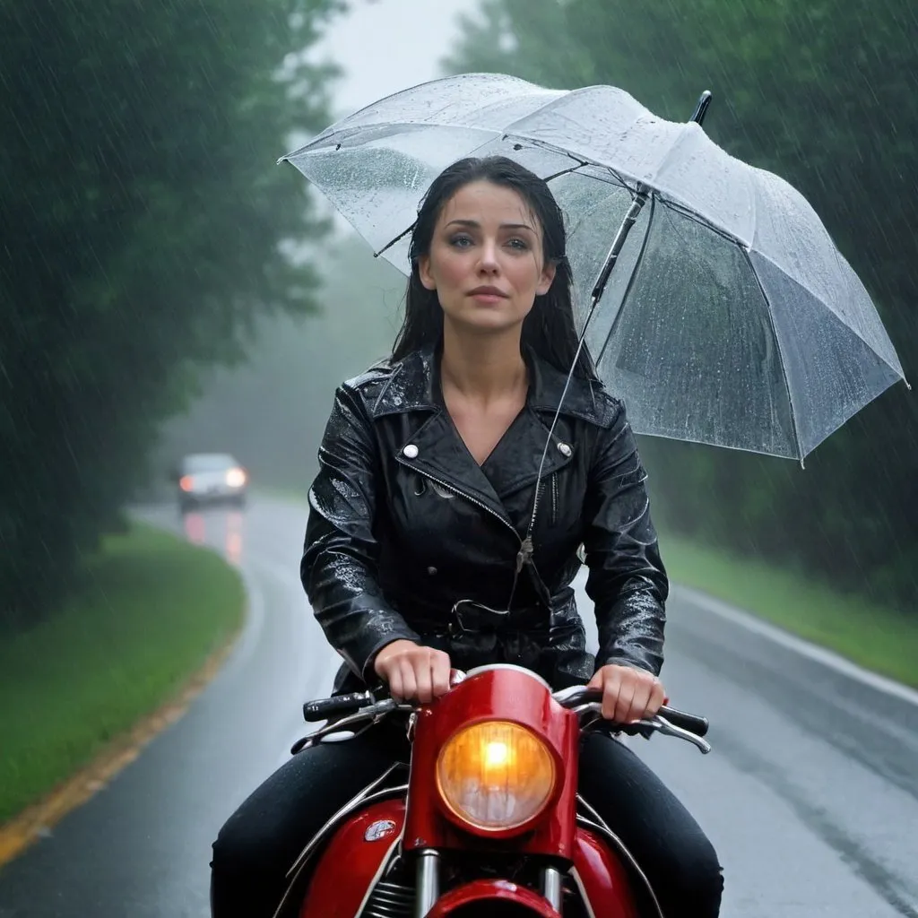 Prompt: She rode down as rain fell from the sky