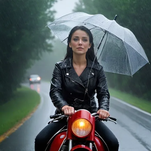 Prompt: She rode down as rain fell from the sky