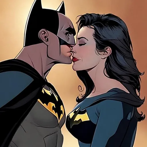 Prompt: The attractive woman wanted to kiss Batman but she could not find his face for she was blind