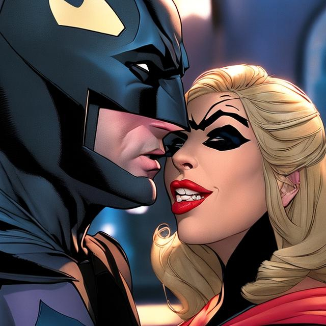 Prompt: The attractive woman wanted to kiss Batman but his lips had fallen off