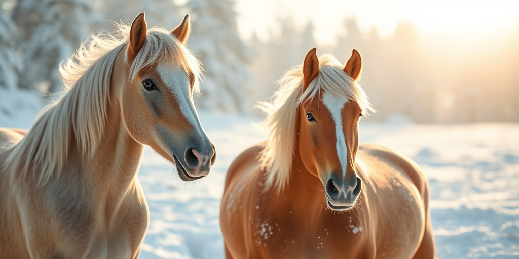 Prompt: better quality haflinger horses playing in snow

