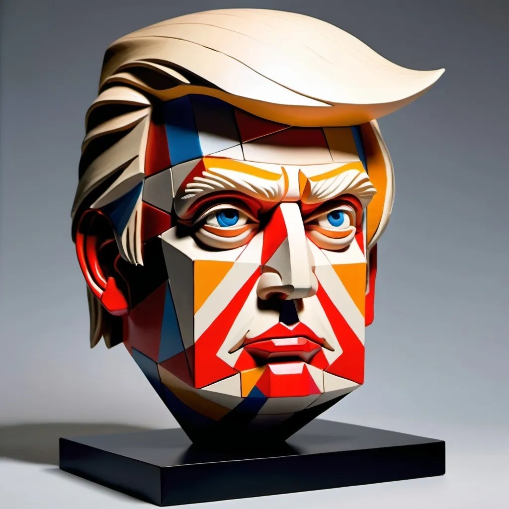 Prompt: Cubist sculpture of donald trump extremely simple