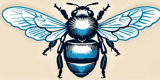 Prompt: Bumblebee engraving  made only of shades of light blue, top view
