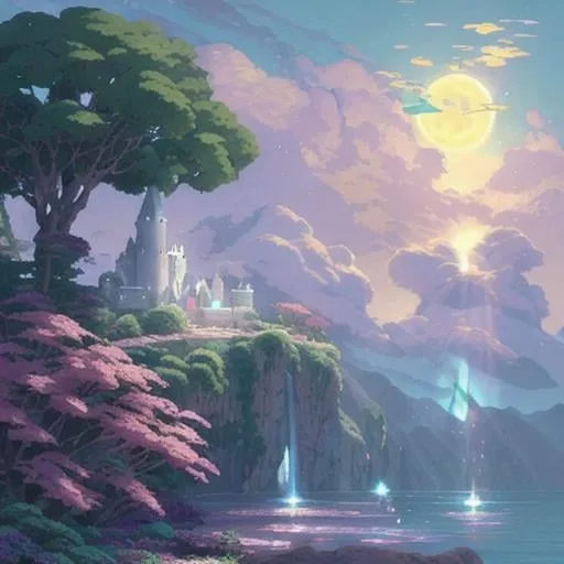 Prompt: guerreros juego de rol y castillo flotante rayos de sol celestial brillante divino enfoque suave santo en las nubes fantasía etérea niebla hiperdetallada Thomas Kinkade Studio Ghibli Anime Key Visual por Makoto Shinkai Deep Color Intrincado Iluminación natural hermosa composición épica brillante impresionante meticulosamente detallado dramático maximalista atmosférico por artista Tamako Nakamura Anime Key Visual Manga japonés Pixiv Zerochan Anime arte Fantia