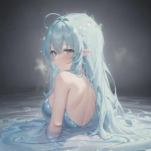 Prompt: 1 girl made of slime, slime girl, petite body shape, hyper realistic pastel color masterpiece,

beautiful, cute, kawaii anime girl,  smokey atmosphere, hyper realistic masterpiece of an anime seafoam color slime girl,

at night, twilight, evening, outside, particles visible, light from behind, hyper realistic detailed lighting, hyper realistic shadows

hyper realistic masterpiece, highly contrast water color pastel mix, sharp focus, digital painting, pastel mix art, digital art, clean art, professional, contrast color, contrast, colorful, rich deep color, studio lighting, dynamic light, deliberate, concept art, highly contrast light, strong back light, hyper detailed, super detailed, render, CGI winning award, hyper realistic, ultra realistic, UHD, HDR, 64K, RPG, inspired by wlop, UHD render, HDR render