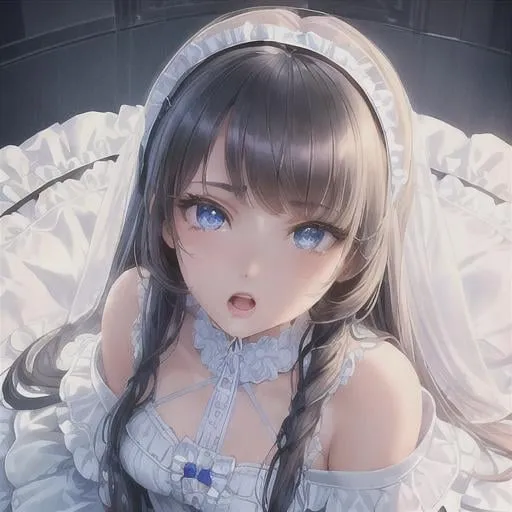 Prompt: 1 girls, beautiful petite young body, hyperdetailed,

masterpiece scenic of ultra realistic beautiful girl in highly detailed white ruffles string dress, highly detailed face, beautiful detailed blue eyes, beautiful detailed nose, beautiful highly detailed gloss lips, fluffy black hair,

full body, photo shot, looking from above, screaming, sitting in bed room, screaming loud, drooling, drooling visible, tears, tearing visible, wet hair, wet face,

hopeful, natural light, studio lighting, beautiful detail shading,

volumetric lighting maximalist photo illustration 4k, resolution high res intricately detailed complex, sharp focus, digital painting, digital art, clean art, elegant, professional, colorful, rich deep color concept art, CGI winning award, highly realistic, UHD, HDR, 8K, RPG, inspired by wlop, UHD render, HDR render, 3D render cinema 4D