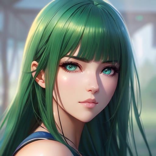 Prompt: Closeup face portrait of a Lisa, smooth soft skin,big green dreamy eyes, beautiful intricate colored hair, symmetrical, anime wide eyes, soft lighting, detailed face, by makoto shinkai, stanley artgerm lau, wlop, rossdraws, concept art, digital painting, looking into camera