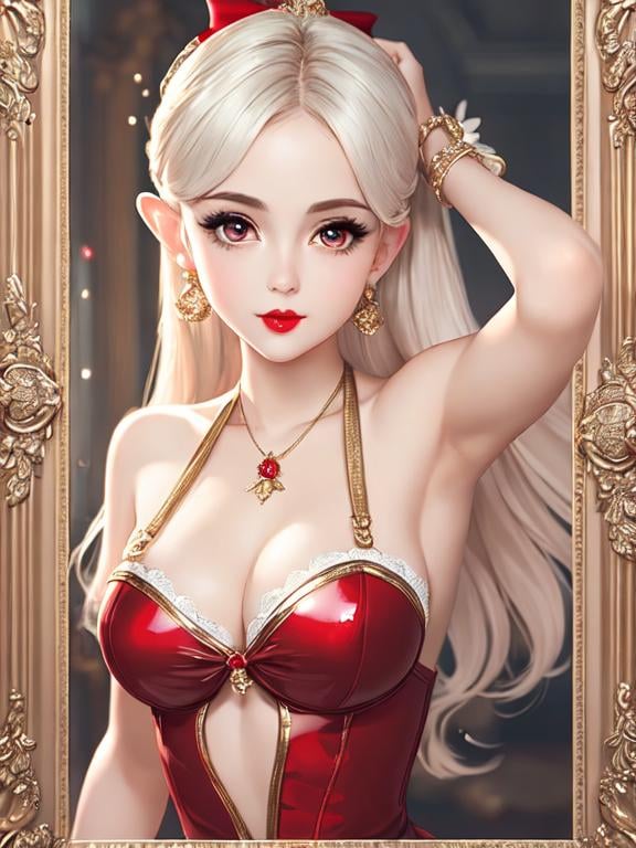 Prompt: Full-body detailed masterpiece, cute femenine woman pixie, red gloss beautiful lips, oval face,  high-res, quality upscaled image, perfect composition, highly detailed, intricate details, beautiful big eyes, maximum cuteness, lovely, adorable, beautiful, flawless, masterpiece, soft dramatic moody lighting, ultra high quality octane, hypermaximalist.